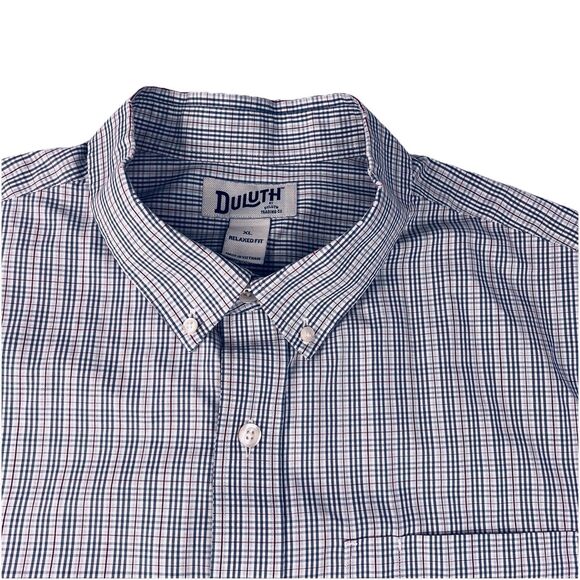 Duluth Trading Co Button Down Shirt Relaxed Mens XL Blue White Red Plaid Cotton - Picture 7 of 14